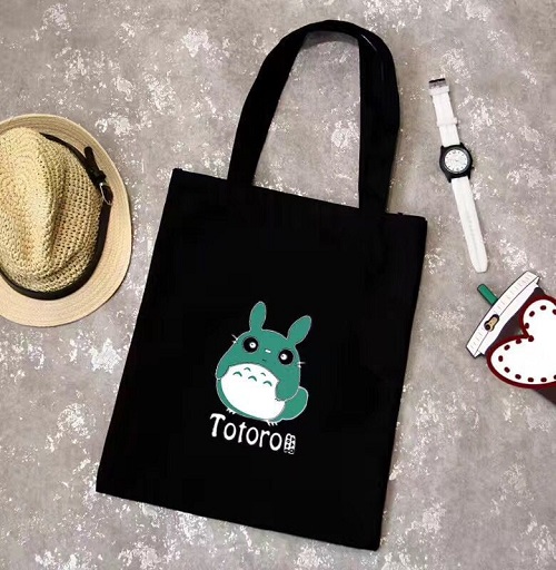 Túi vải bố Tote đen hình Totoro