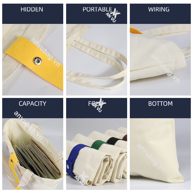 Chi tiết các bộ phận của túi vải bố, tote, canvas gấp gọn