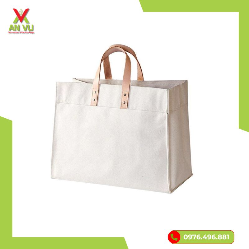 Túi vải canvas đáy rộng quai da dáng hộp