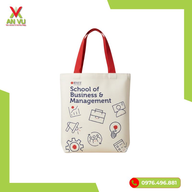 Túi h-bag in logo trường học dùng trong truyền thông (dáng túi tương tự)