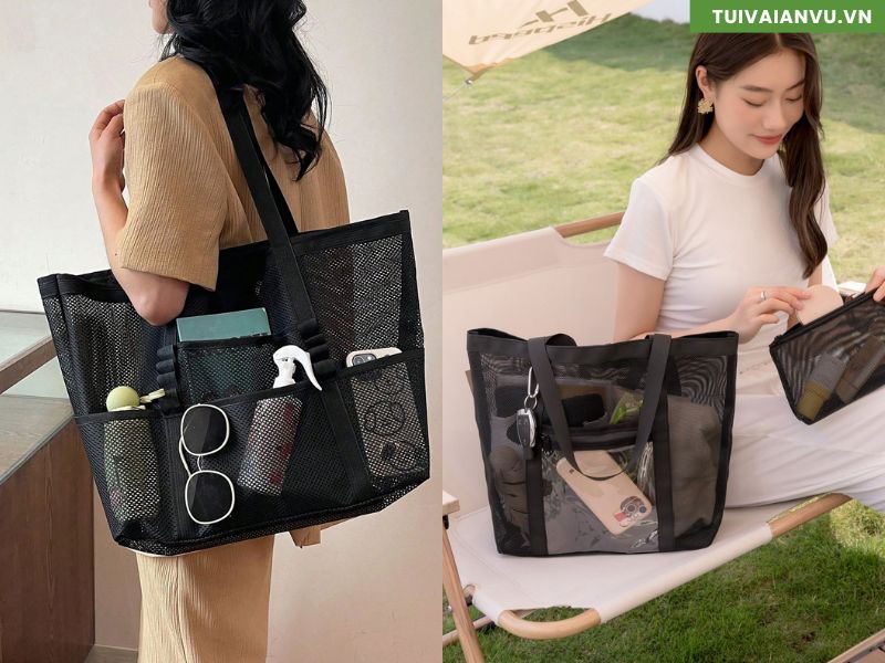 Túi lưới đi biển giúp đựng đồ dùng cá nhân tiện lợi