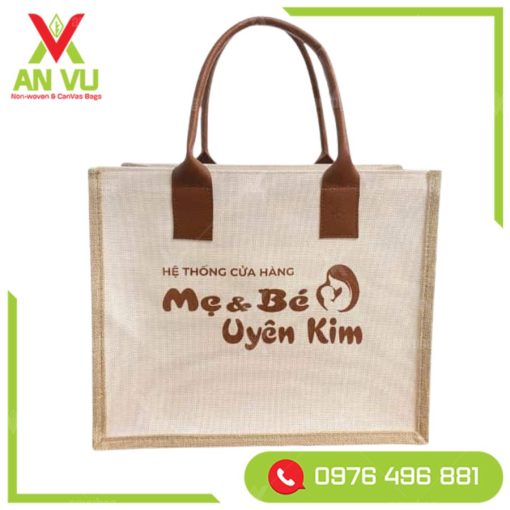 Túi sợi đay quai da phối vải canvas
