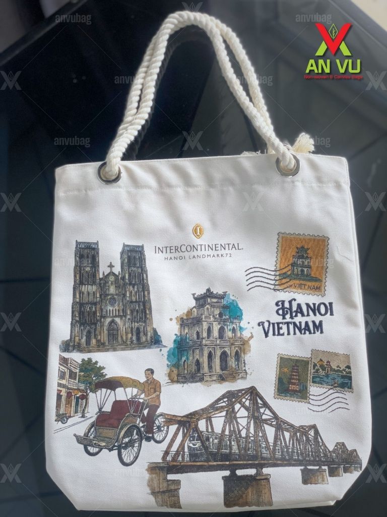 Mặt trước của túi tote vải bố Hà Nội