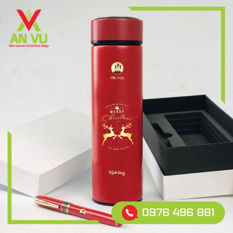 Set bình nước giữ nhiệt và bút: Tùy chỉnh hình in theo yêu cầu