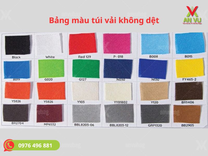 Bảng màu túi vải không dệt 