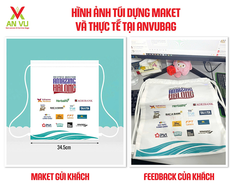Hình ảnh maket và thực tế túi vải dù An Vũ Bag sản xuất